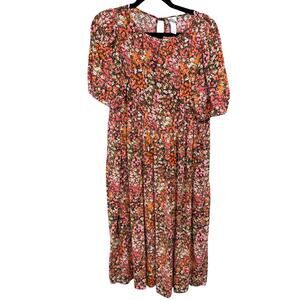 H&M Pink Floral Women's Medium Sundress Prairie Cottage Summer Puff Sleeve